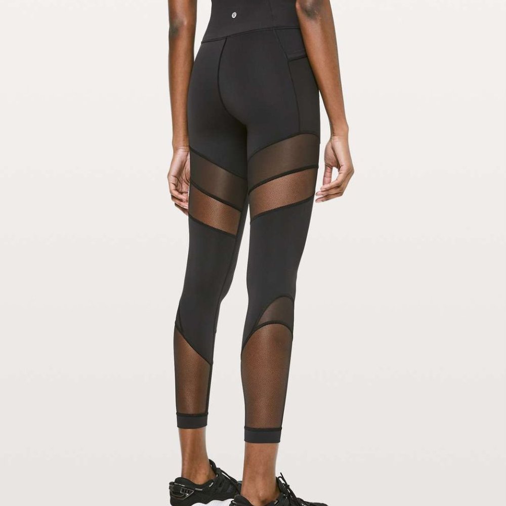 Lululemon Forget the Sweat Tight Mesh Yoga Pants Leggings Sz 4 Black $118